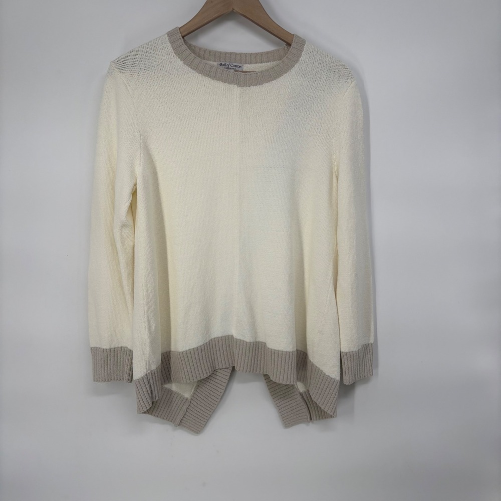 Ball‎ of Cotton Womens Cream Taupe Crossover Tulip Back Sweater L Vintage USA